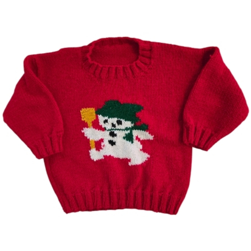 Vintage Handmade Knit Red Snowman Sweater
